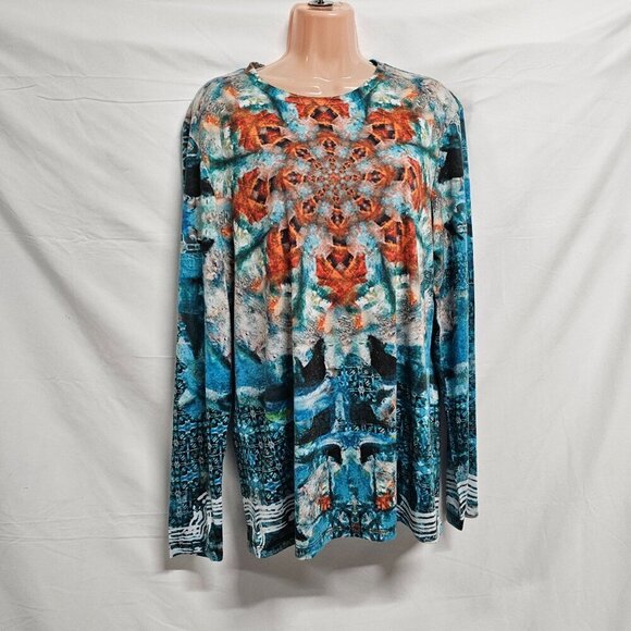 Le Galeriste Abstract Wearable Art Women Top Blouse Shirt Size XS/TP Crew Neck - Picture 8 of 13